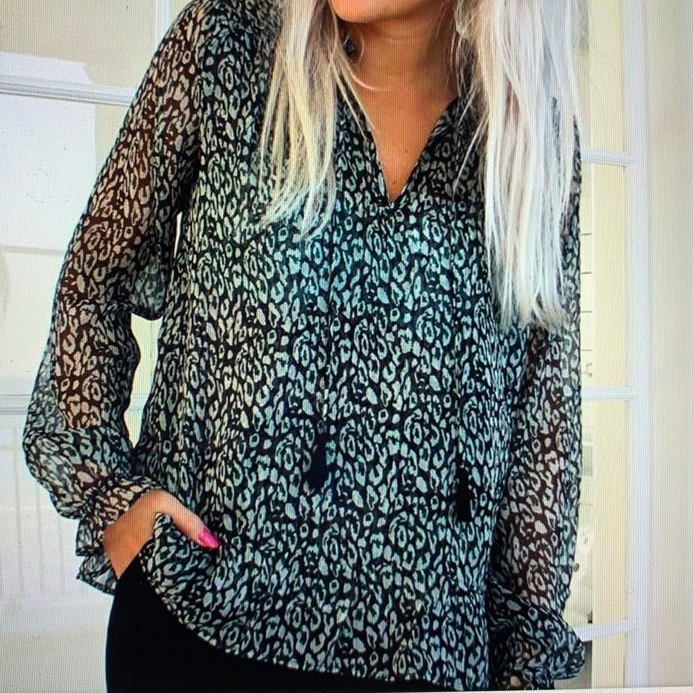 NEO NOIR Filippo Leo Blouse Animal Print Metallic Small